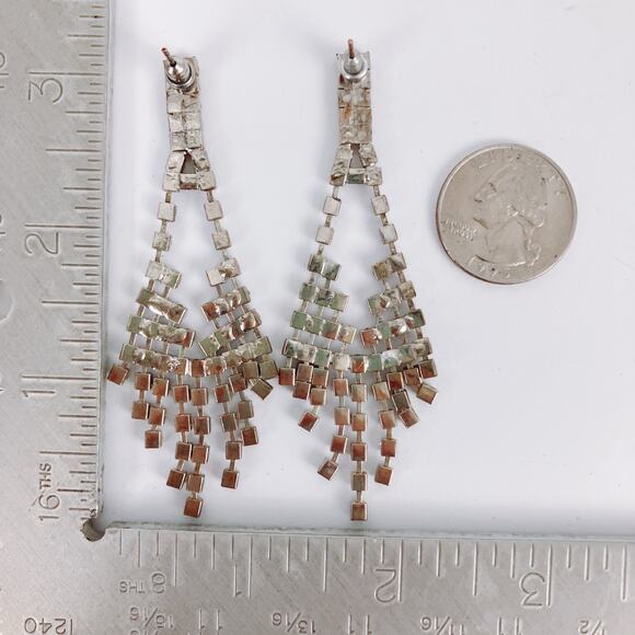 Silver Tone Rhinestone Waterfall Chandelier Earrings Cocktail Evening Jewelry - Picture 9 of 12